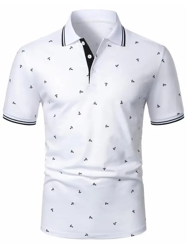 Men's Anchor Print Short Sleeve Polo Shirt