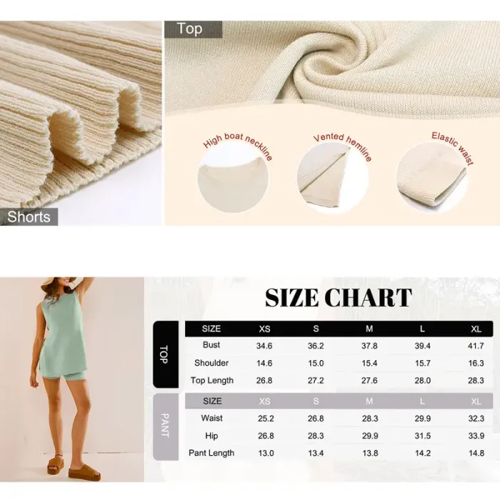 š„Women's Summer Sweater Set Sleeveless Knit Pullover Top Matching Shorts 2 Piece Beach Vacation Outfits
