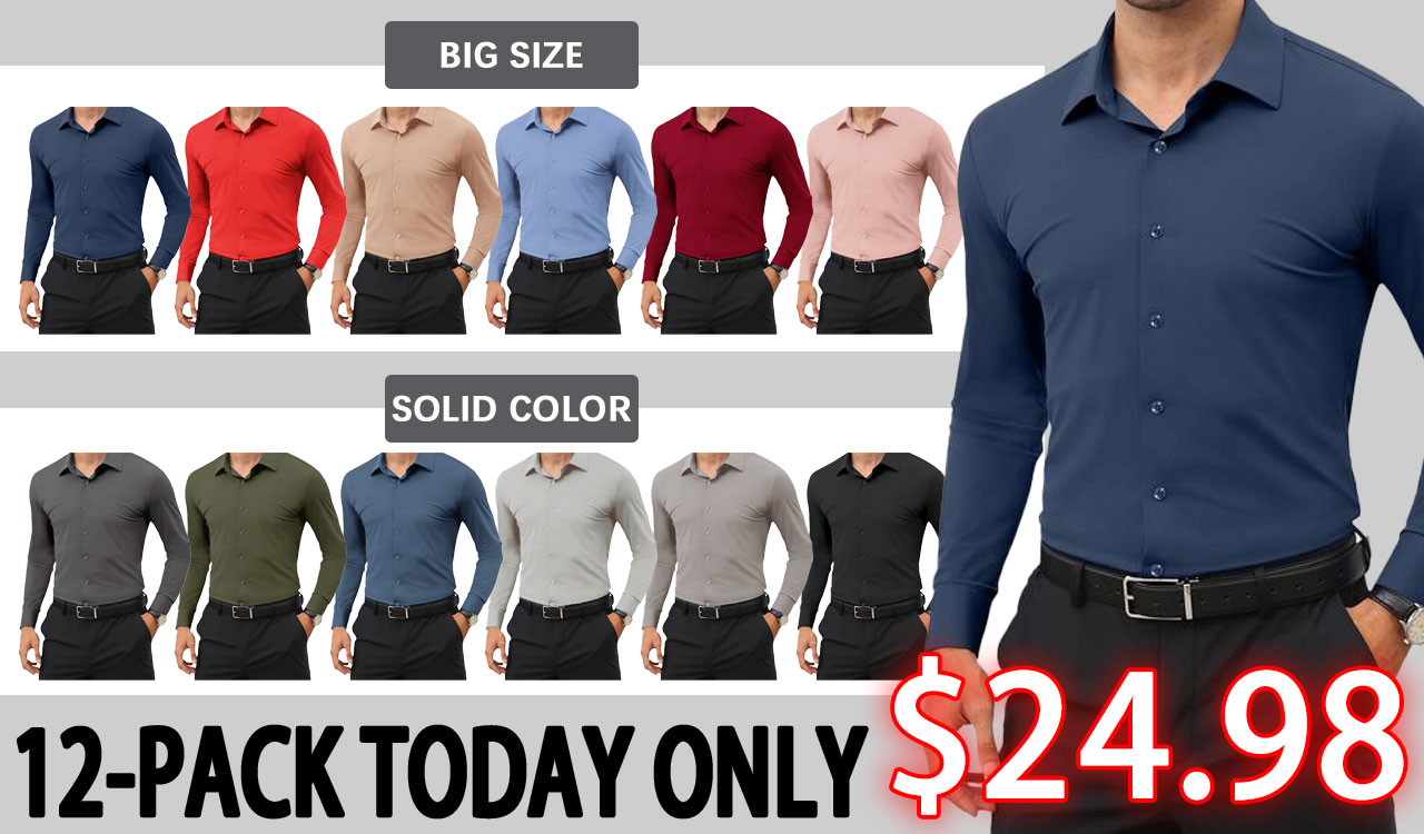 16-Way Stretch Slim Fit Long Sleeve Button Down Shirts Wrinkle Free Traveler Shirts