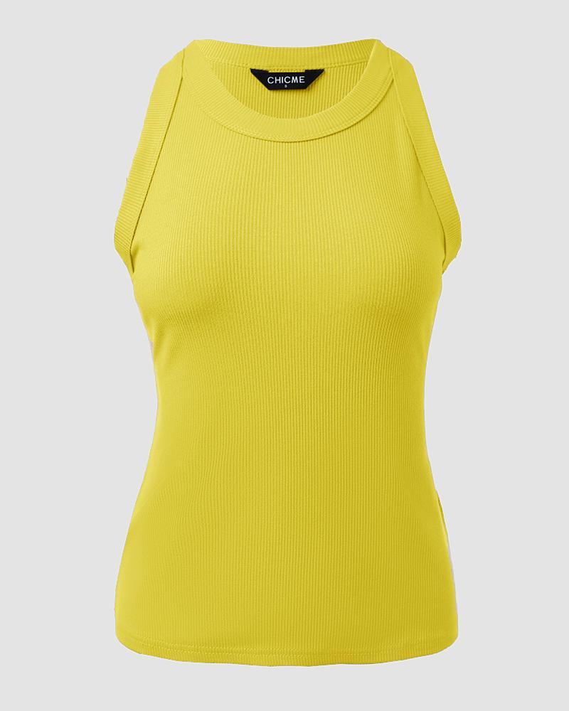 O-Neck Knit Sleeveless Basic Slim Fit Tummy Control Tank Casual Top(Without Pads)