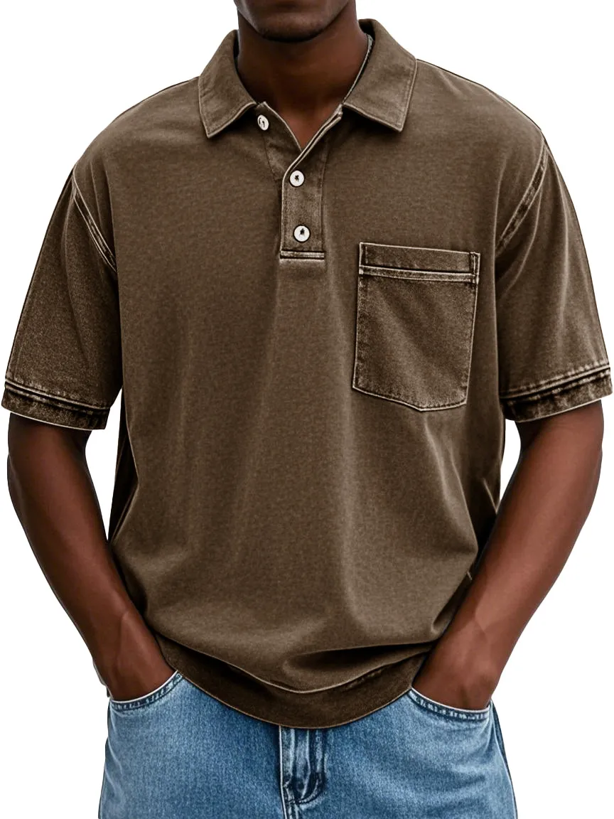 FINAL SALE⚡10 Packs for $34.99⚡ - Men's Retro Distressed Lapel Short-sleeved Pocket Polo Shirt
