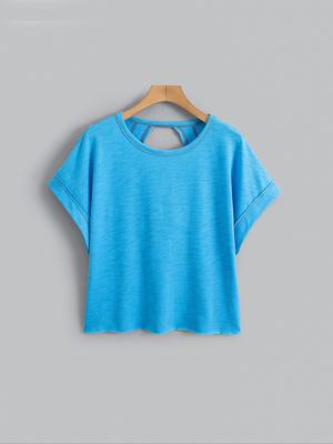 Women's Plain Cut Out Asymmetrical Hem Batwing Sleeve Tee, Elegant Casual Short Sleeve Round Neck T-Shirt for Summer, Ladies Clothes for Daily Wear