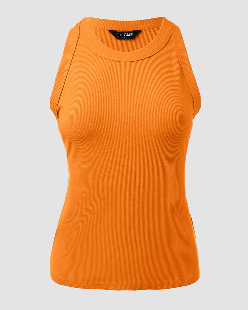 O-Neck Knit Sleeveless Basic Slim Fit Tummy Control Tank Casual Top(Without Pads)