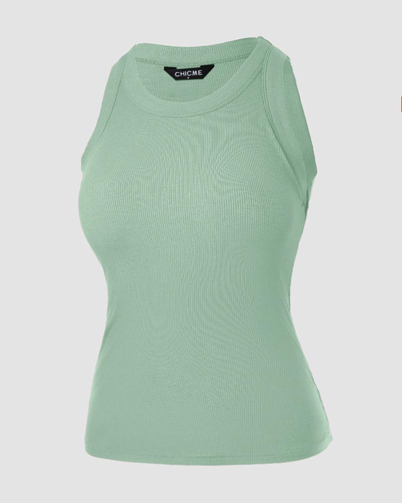 O-Neck Knit Sleeveless Basic Slim Fit Tummy Control Tank Casual Top(Without Pads)