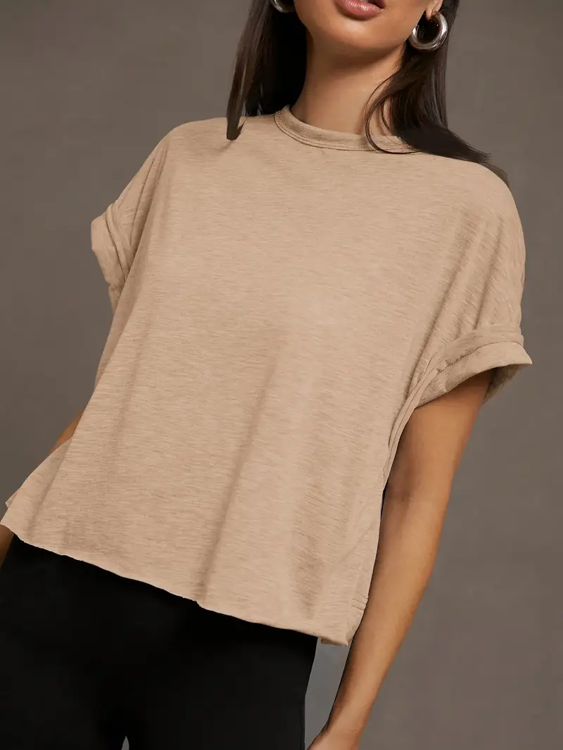 Women's Plain Cut Out Asymmetrical Hem Batwing Sleeve Tee, Elegant Casual Short Sleeve Round Neck T-Shirt for Summer, Ladies Clothes for Daily Wear