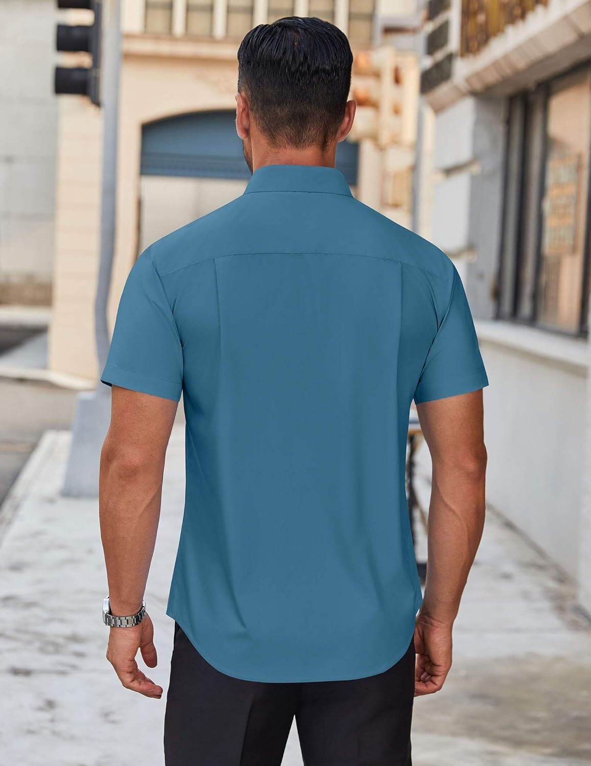 Mens Short Sleeve Dress Shirts Wrinkle Free Casual Button Down Shirts Summer Untucked Dress Shirt