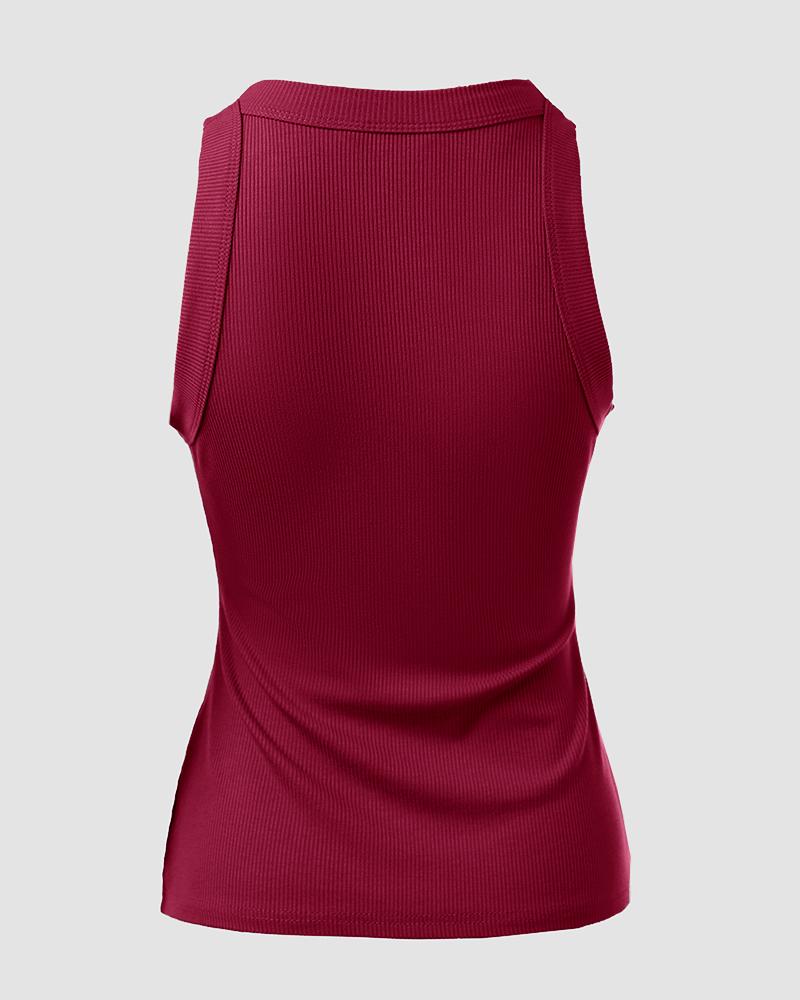 O-Neck Knit Sleeveless Basic Slim Fit Tummy Control Tank Casual Top(Without Pads)
