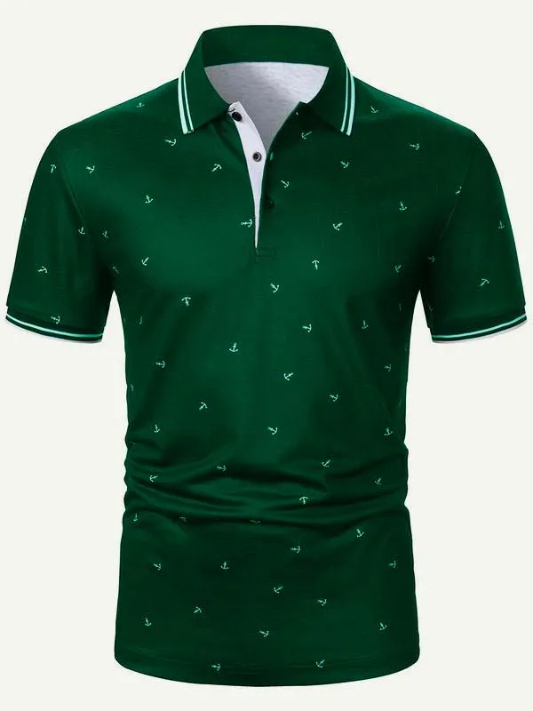 Men's Anchor Print Short Sleeve Polo Shirt