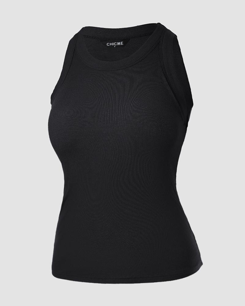 O-Neck Knit Sleeveless Basic Slim Fit Tummy Control Tank Casual Top(Without Pads)
