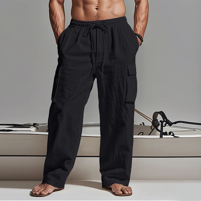 Men's Cargo Pants Trousers Summer Pants Beach Pants Gauze Pants Drawstring Elastic Waist Multi Pocket Plain Comfort Breathable Outdoor Daily Holiday Fashion Classic Style