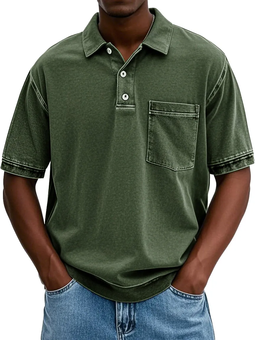 FINAL SALE⚡10 Packs for $34.99⚡ - Men's Retro Distressed Lapel Short-sleeved Pocket Polo Shirt