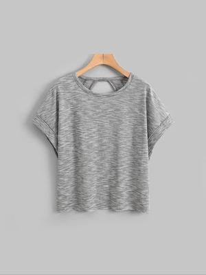 Women's Plain Cut Out Asymmetrical Hem Batwing Sleeve Tee, Elegant Casual Short Sleeve Round Neck T-Shirt for Summer, Ladies Clothes for Daily Wear
