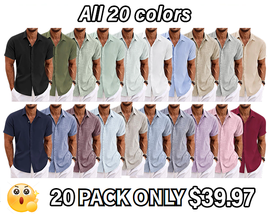 Men's Linen Shirts Short Sleeve Casual Shirts Button Down Shirt for Men Beach Summer Wedding Shirt