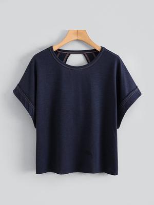 Women's Plain Cut Out Asymmetrical Hem Batwing Sleeve Tee, Elegant Casual Short Sleeve Round Neck T-Shirt for Summer, Ladies Clothes for Daily Wear