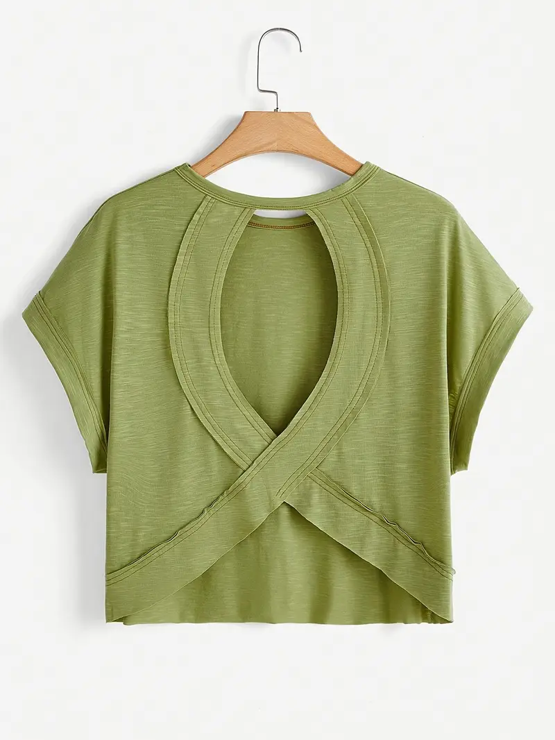 Women's Plain Cut Out Asymmetrical Hem Batwing Sleeve Tee, Elegant Casual Short Sleeve Round Neck T-Shirt for Summer, Ladies Clothes for Daily Wear