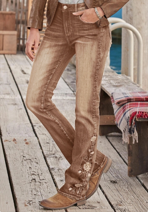 🔥LAST DAY 80% OFF🔥Mid-waist bootcut jeans with floral embroidery
