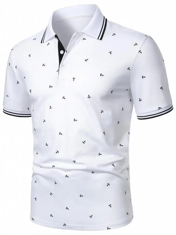 Men's Anchor Print Short Sleeve Polo Shirt