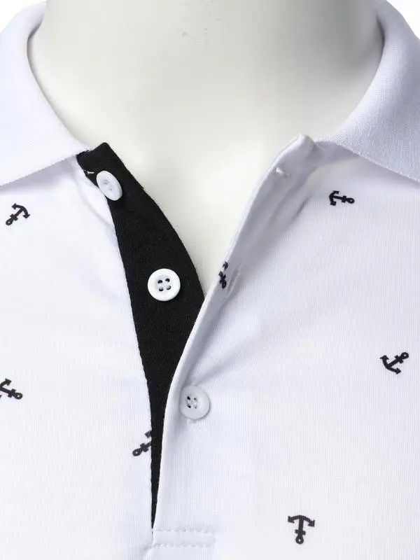 Men's Anchor Print Short Sleeve Polo Shirt