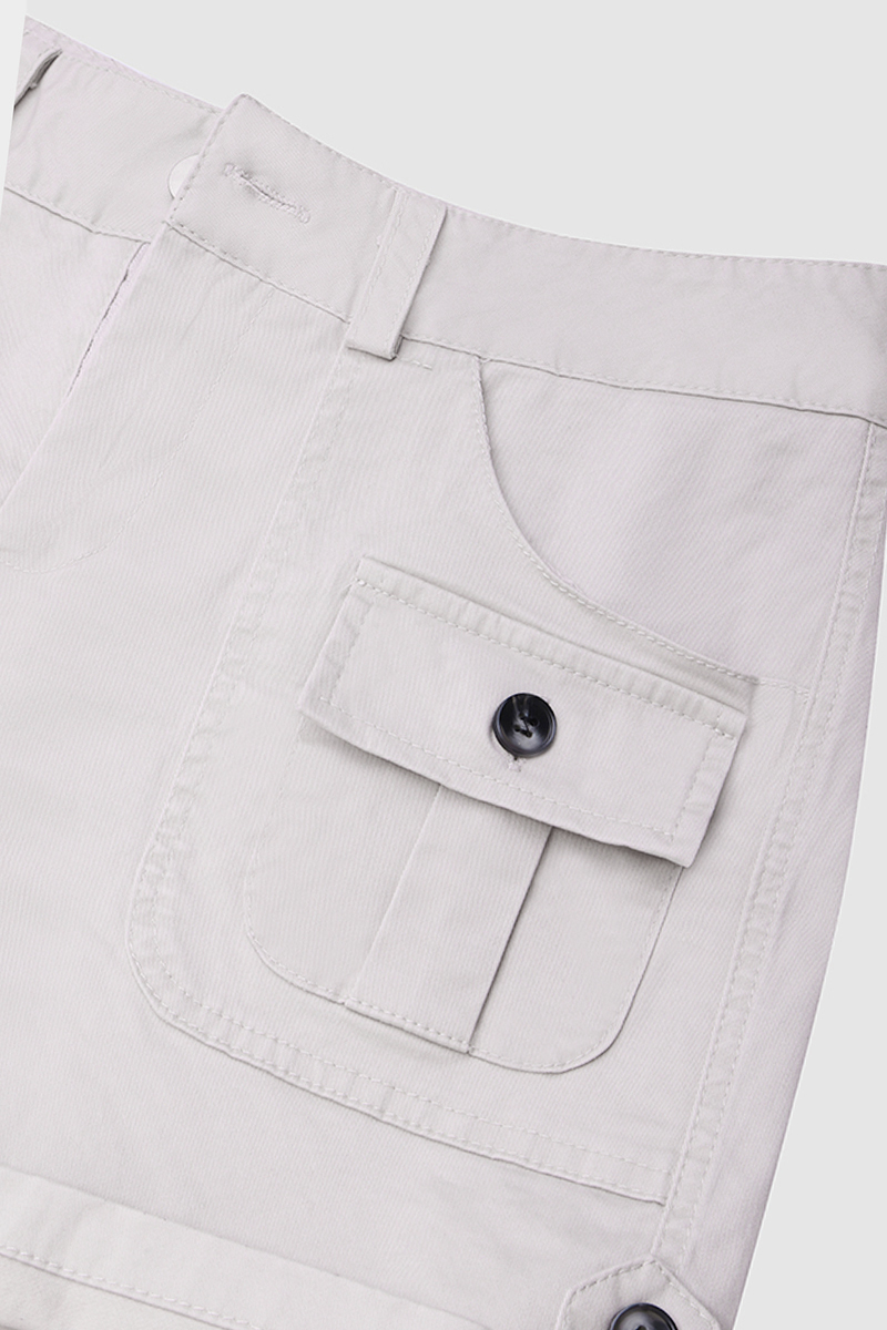 Flap Pocket Roll Tab Hem Mid Waist Shorts