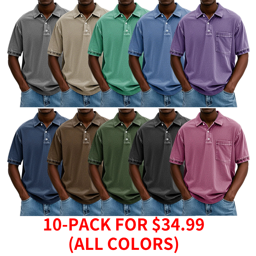 FINAL SALE⚡10 Packs for $34.99⚡ - Men's Retro Distressed Lapel Short-sleeved Pocket Polo Shirt