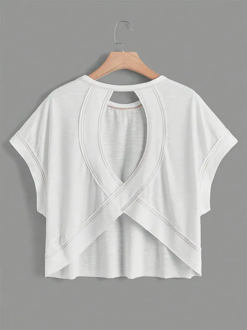 Women's Plain Cut Out Asymmetrical Hem Batwing Sleeve Tee, Elegant Casual Short Sleeve Round Neck T-Shirt for Summer, Ladies Clothes for Daily Wear