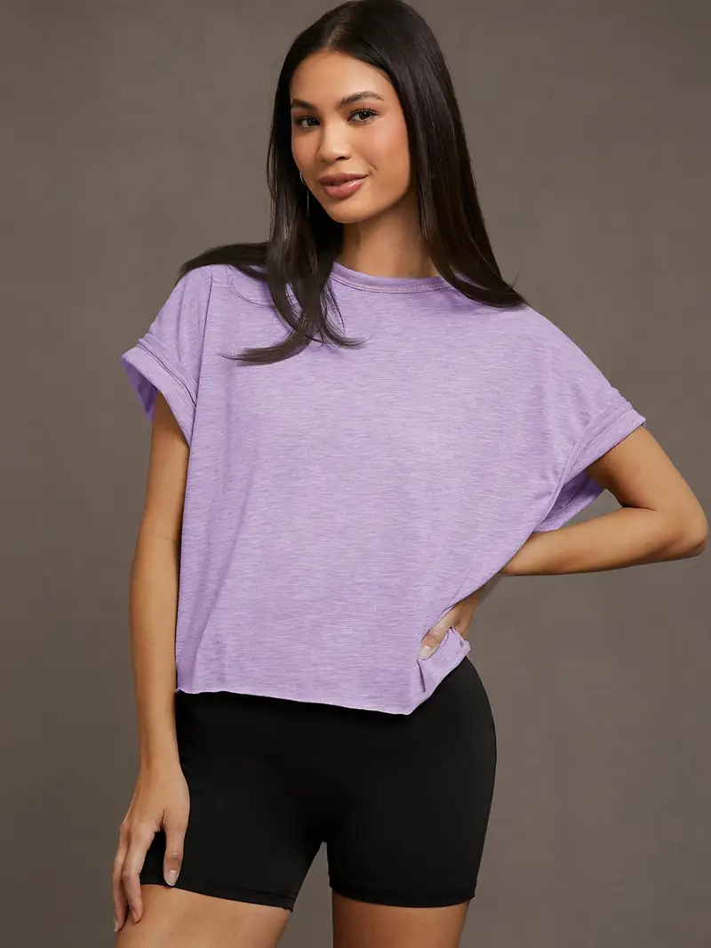 Women's Plain Cut Out Asymmetrical Hem Batwing Sleeve Tee, Elegant Casual Short Sleeve Round Neck T-Shirt for Summer, Ladies Clothes for Daily Wear