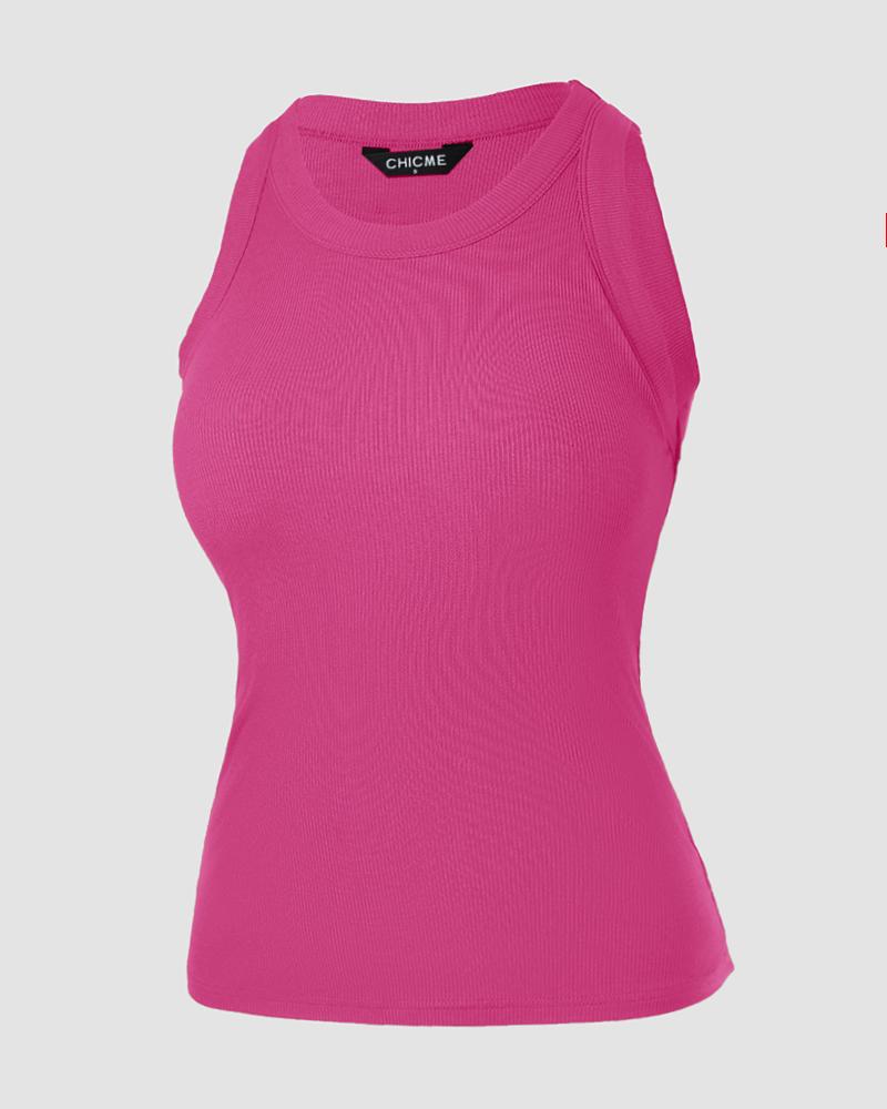 O-Neck Knit Sleeveless Basic Slim Fit Tummy Control Tank Casual Top(Without Pads)