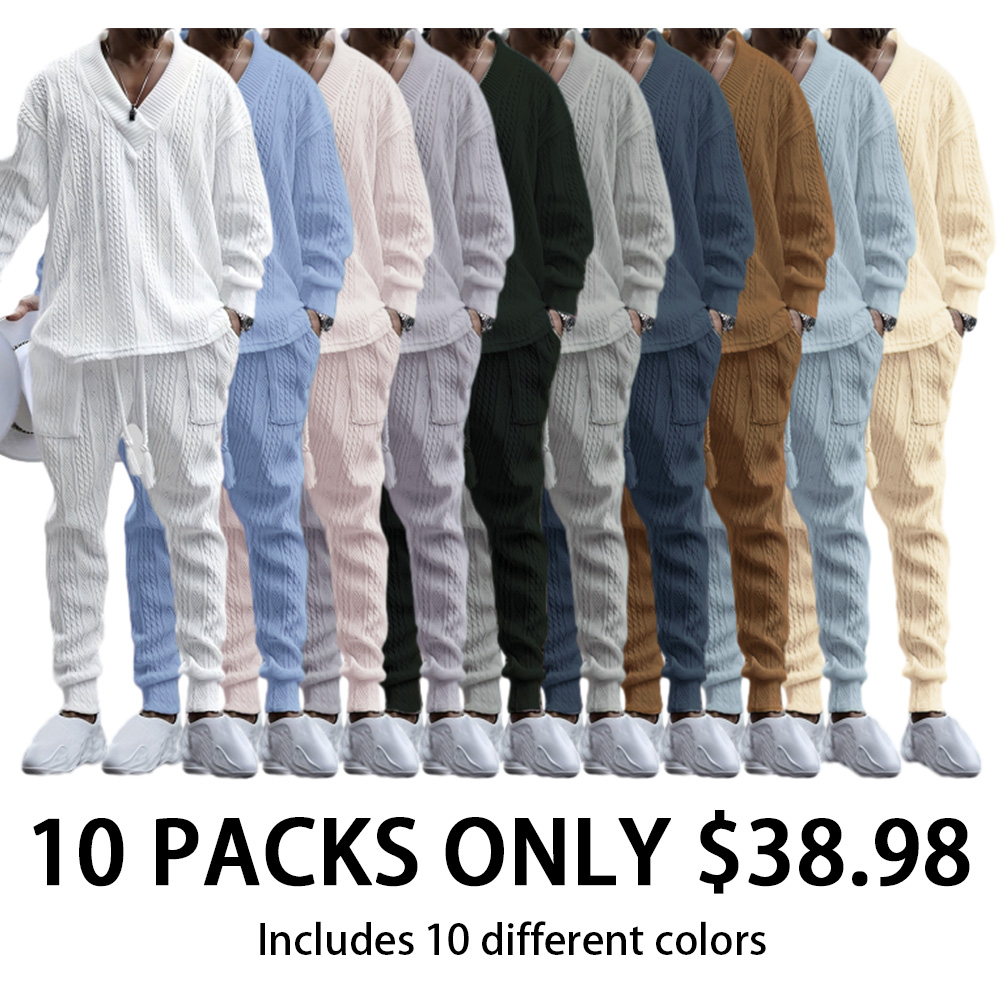 Mens V Neck Sweatshirt Jacquard Tracksuit 2 Piece Men Baggy Sweatsuit Sets Men's Jogging Tracksuit Set Outfit for Men