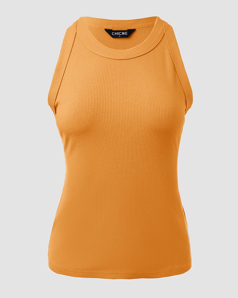O-Neck Knit Sleeveless Basic Slim Fit Tummy Control Tank Casual Top(Without Pads)