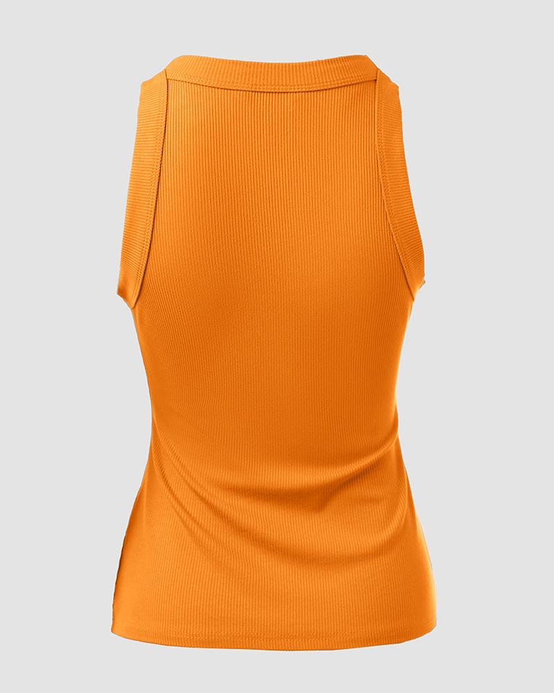 O-Neck Knit Sleeveless Basic Slim Fit Tummy Control Tank Casual Top(Without Pads)