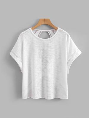 Women's Plain Cut Out Asymmetrical Hem Batwing Sleeve Tee, Elegant Casual Short Sleeve Round Neck T-Shirt for Summer, Ladies Clothes for Daily Wear