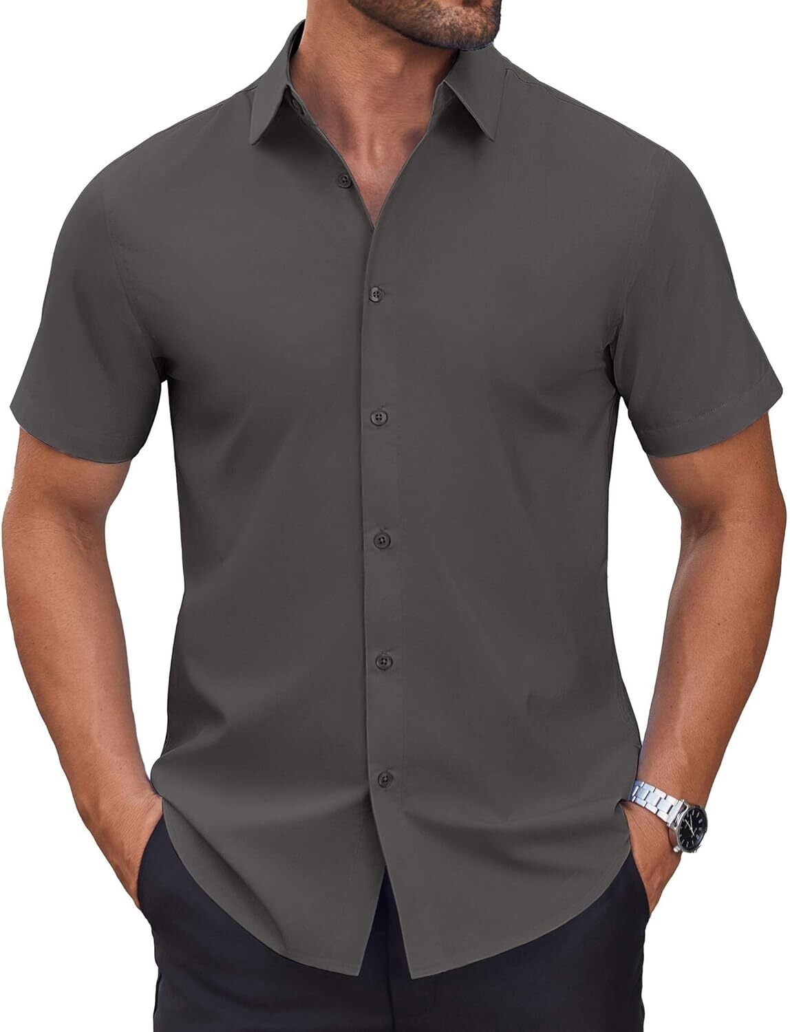 Mens Short Sleeve Dress Shirts Wrinkle Free Casual Button Down Shirts Summer Untucked Dress Shirt