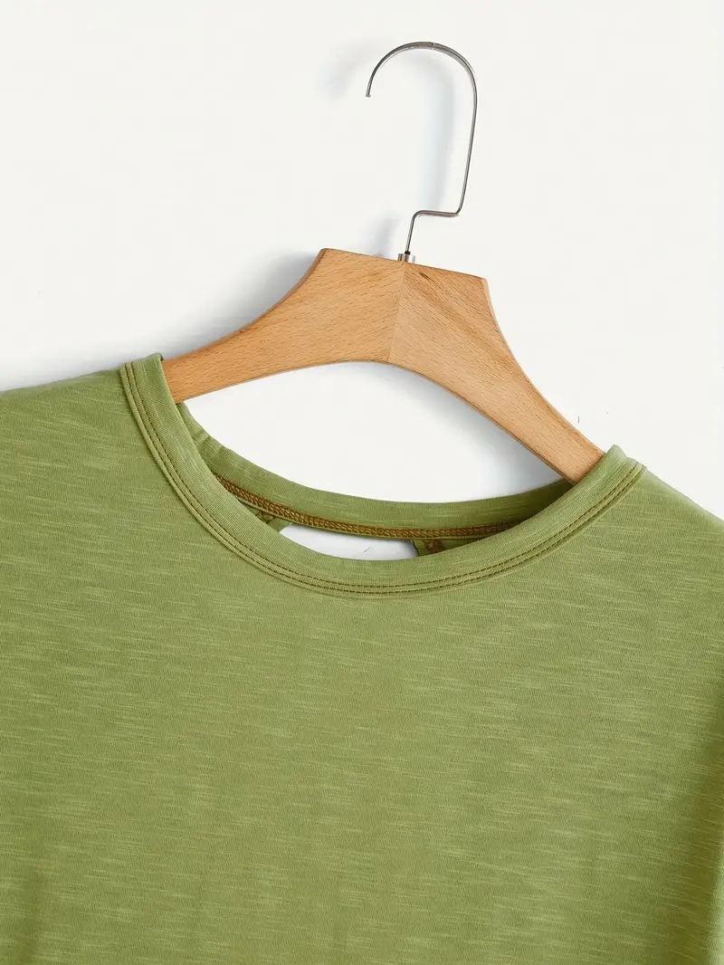 Women's Plain Cut Out Asymmetrical Hem Batwing Sleeve Tee, Elegant Casual Short Sleeve Round Neck T-Shirt for Summer, Ladies Clothes for Daily Wear