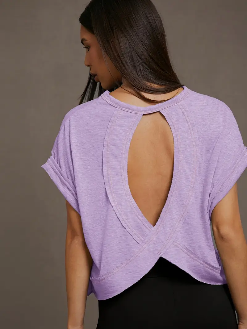 Women's Plain Cut Out Asymmetrical Hem Batwing Sleeve Tee, Elegant Casual Short Sleeve Round Neck T-Shirt for Summer, Ladies Clothes for Daily Wear