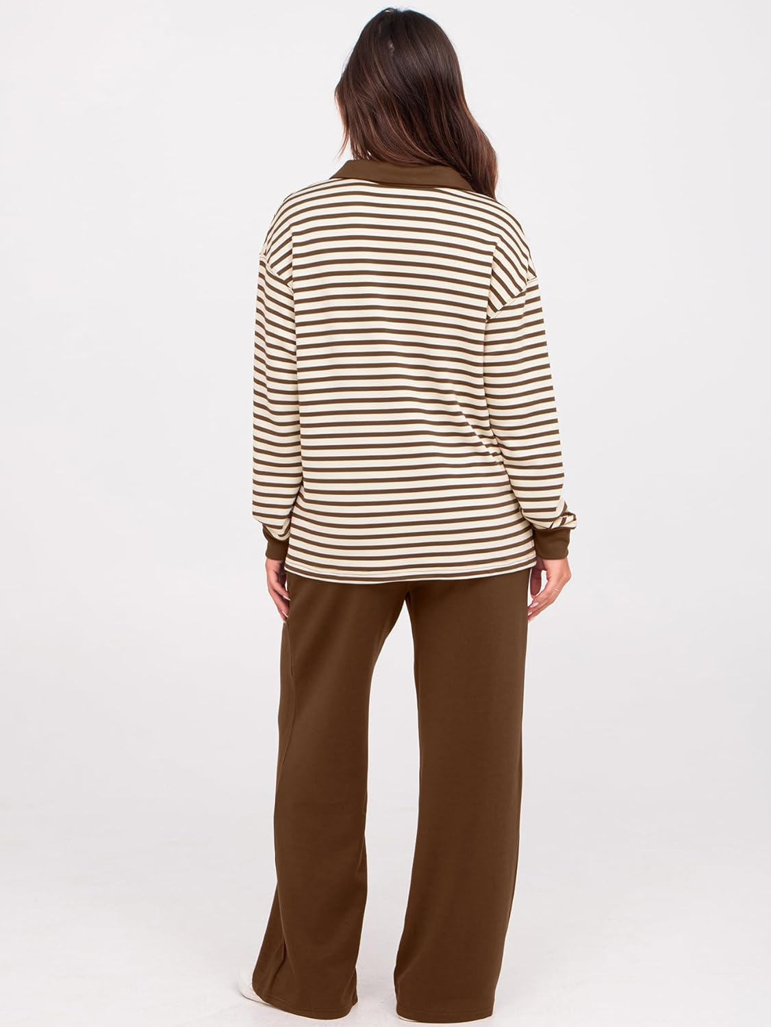 Women's 2 Piece Sets Outfits Casual Long Sleeve Sweatsuits Polo Top and Wide Leg Pants Matching Sets