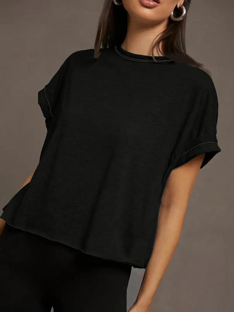 Women's Plain Cut Out Asymmetrical Hem Batwing Sleeve Tee, Elegant Casual Short Sleeve Round Neck T-Shirt for Summer, Ladies Clothes for Daily Wear