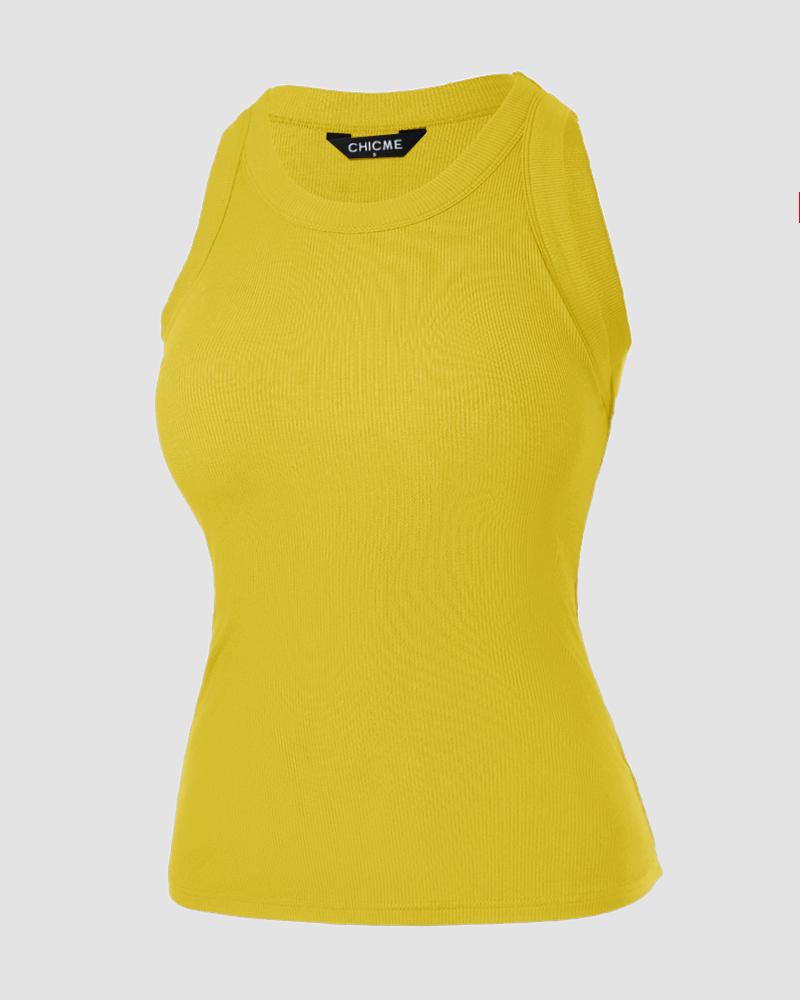 O-Neck Knit Sleeveless Basic Slim Fit Tummy Control Tank Casual Top(Without Pads)