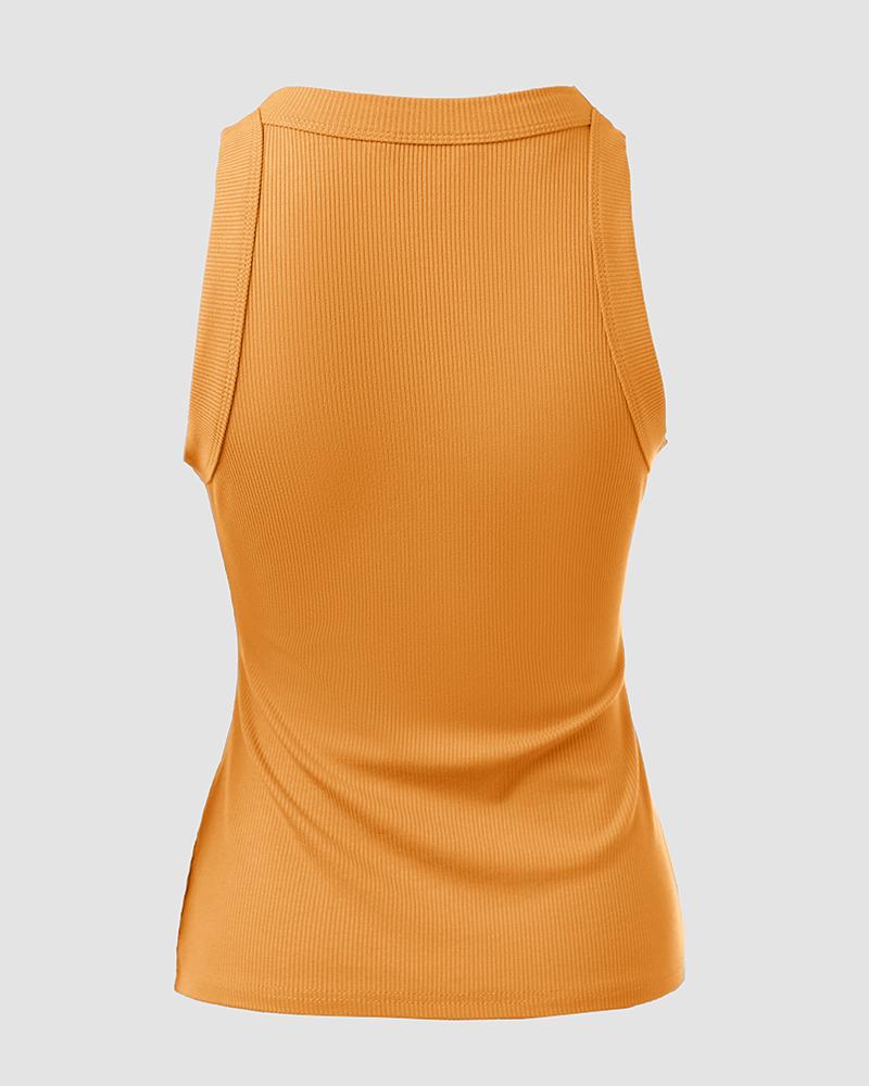 O-Neck Knit Sleeveless Basic Slim Fit Tummy Control Tank Casual Top(Without Pads)