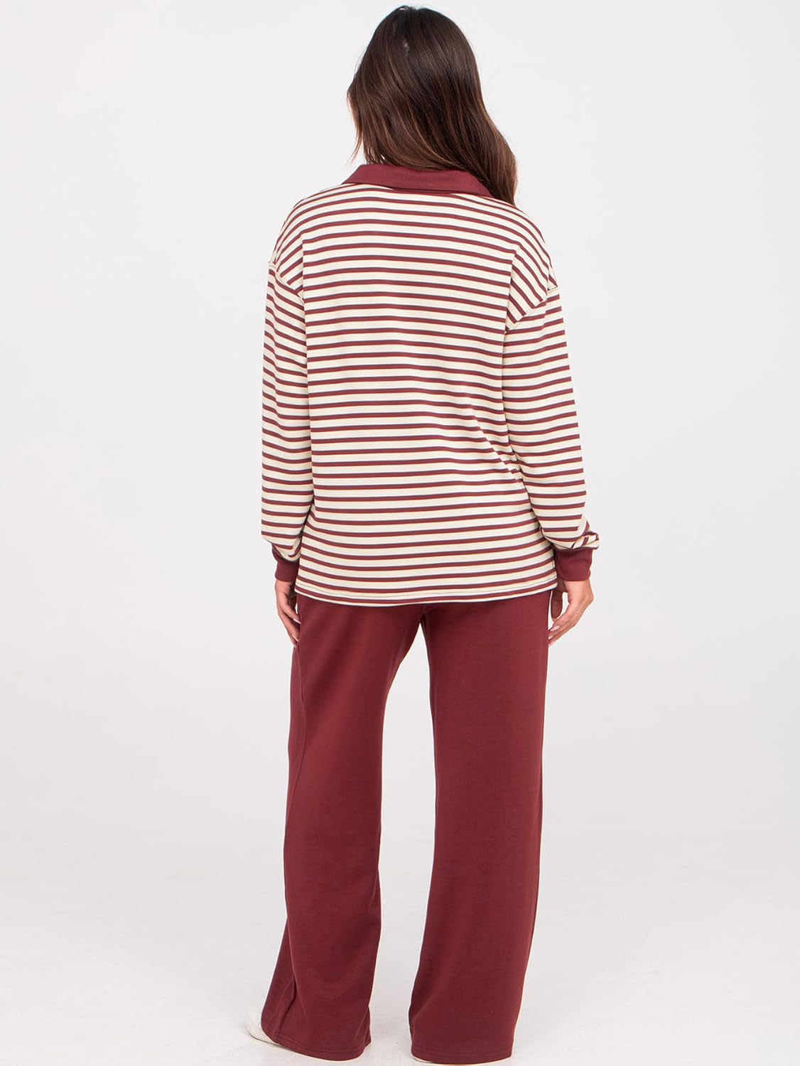 Women's 2 Piece Sets Outfits Casual Long Sleeve Sweatsuits Polo Top and Wide Leg Pants Matching Sets