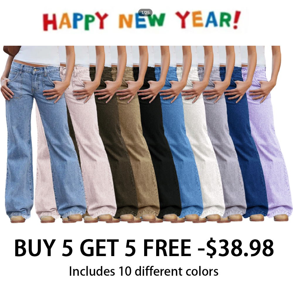Wash Raw Hem Flap Pocket Wide Leg Low Rise Jeans
