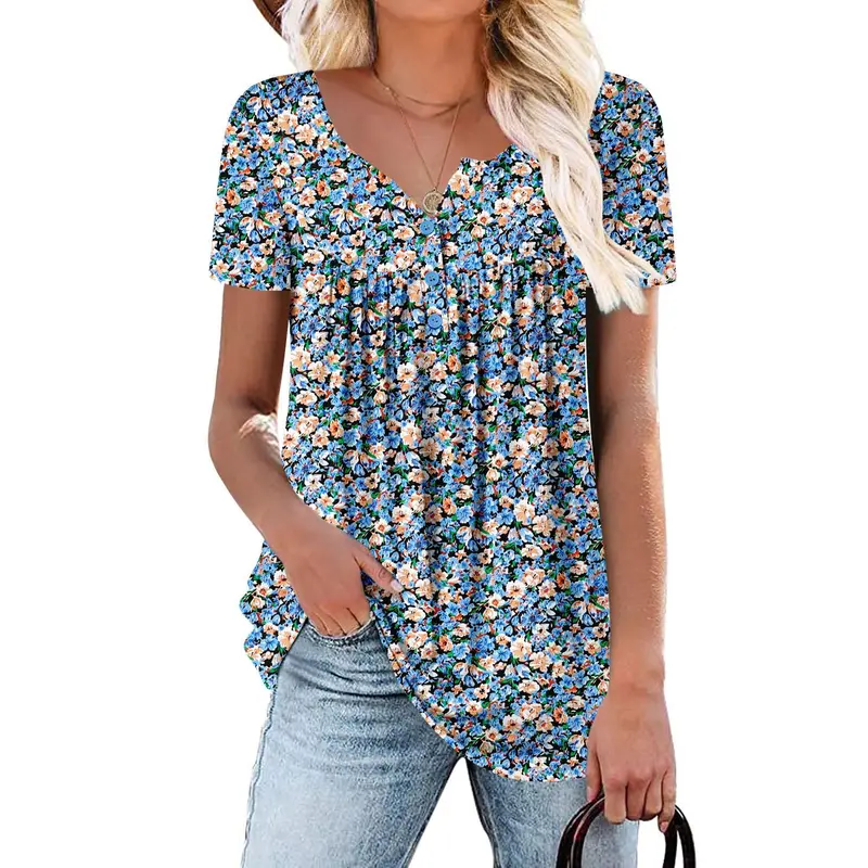 ⏰Hot Sale-Women's Summer Pleated Printed Short-Sleeves