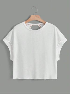 Women's Plain Cut Out Asymmetrical Hem Batwing Sleeve Tee, Elegant Casual Short Sleeve Round Neck T-Shirt for Summer, Ladies Clothes for Daily Wear