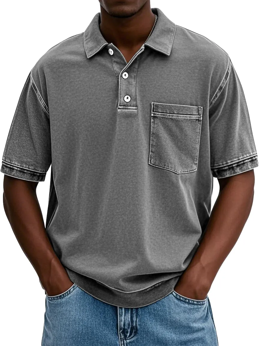 FINAL SALE⚡10 Packs for $34.99⚡ - Men's Retro Distressed Lapel Short-sleeved Pocket Polo Shirt
