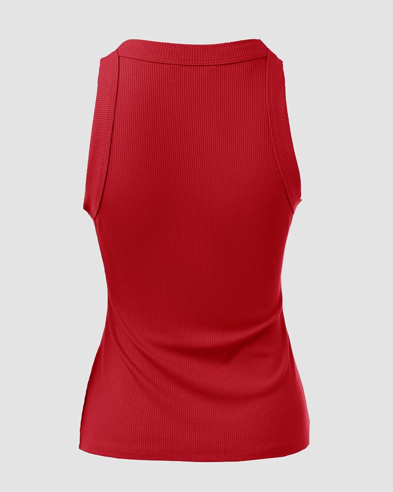 O-Neck Knit Sleeveless Basic Slim Fit Tummy Control Tank Casual Top(Without Pads)