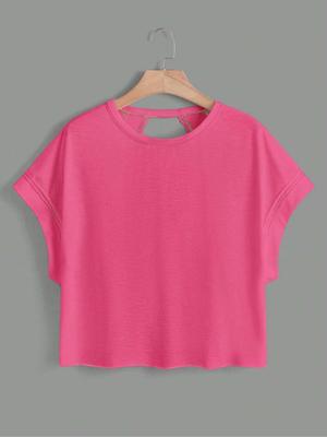 Women's Plain Cut Out Asymmetrical Hem Batwing Sleeve Tee, Elegant Casual Short Sleeve Round Neck T-Shirt for Summer, Ladies Clothes for Daily Wear