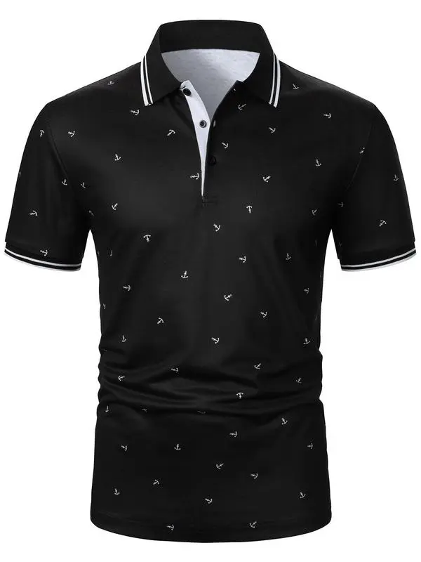 Men's Anchor Print Short Sleeve Polo Shirt
