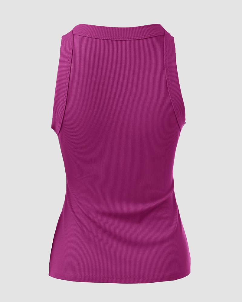 O-Neck Knit Sleeveless Basic Slim Fit Tummy Control Tank Casual Top(Without Pads)