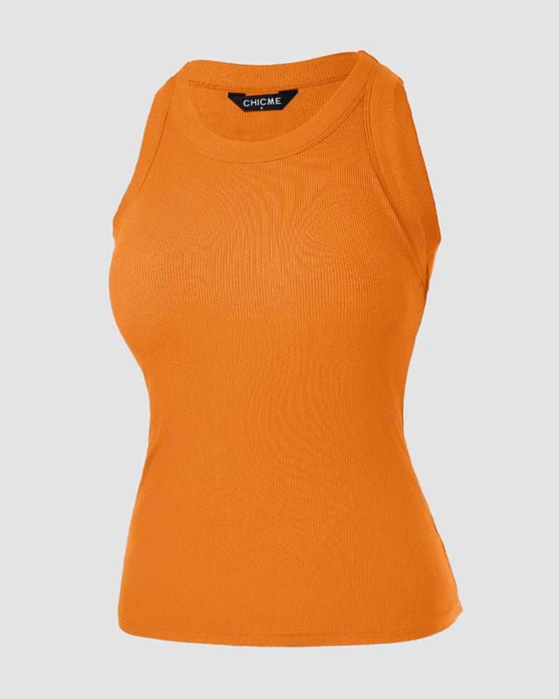 O-Neck Knit Sleeveless Basic Slim Fit Tummy Control Tank Casual Top(Without Pads)