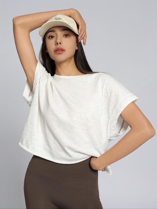 Women's Plain Cut Out Asymmetrical Hem Batwing Sleeve Tee, Elegant Casual Short Sleeve Round Neck T-Shirt for Summer, Ladies Clothes for Daily Wear