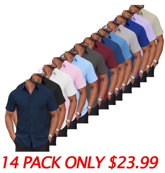 Mens Short Sleeve Dress Shirts Wrinkle Free Casual Button Down Shirts Summer Untucked Dress Shirt